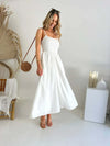 Women's Elegant Spaghetti Strap A-Line Midi Dress – Wedding Guest
