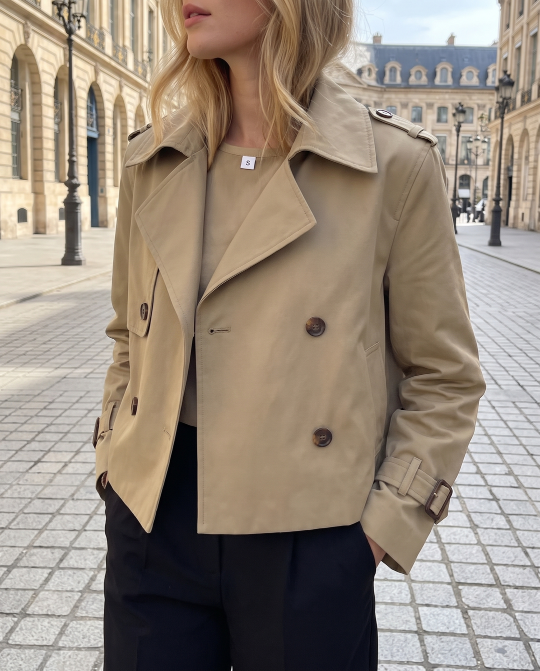 Women's Trench Coat in Three Colorways in Khaki — front view