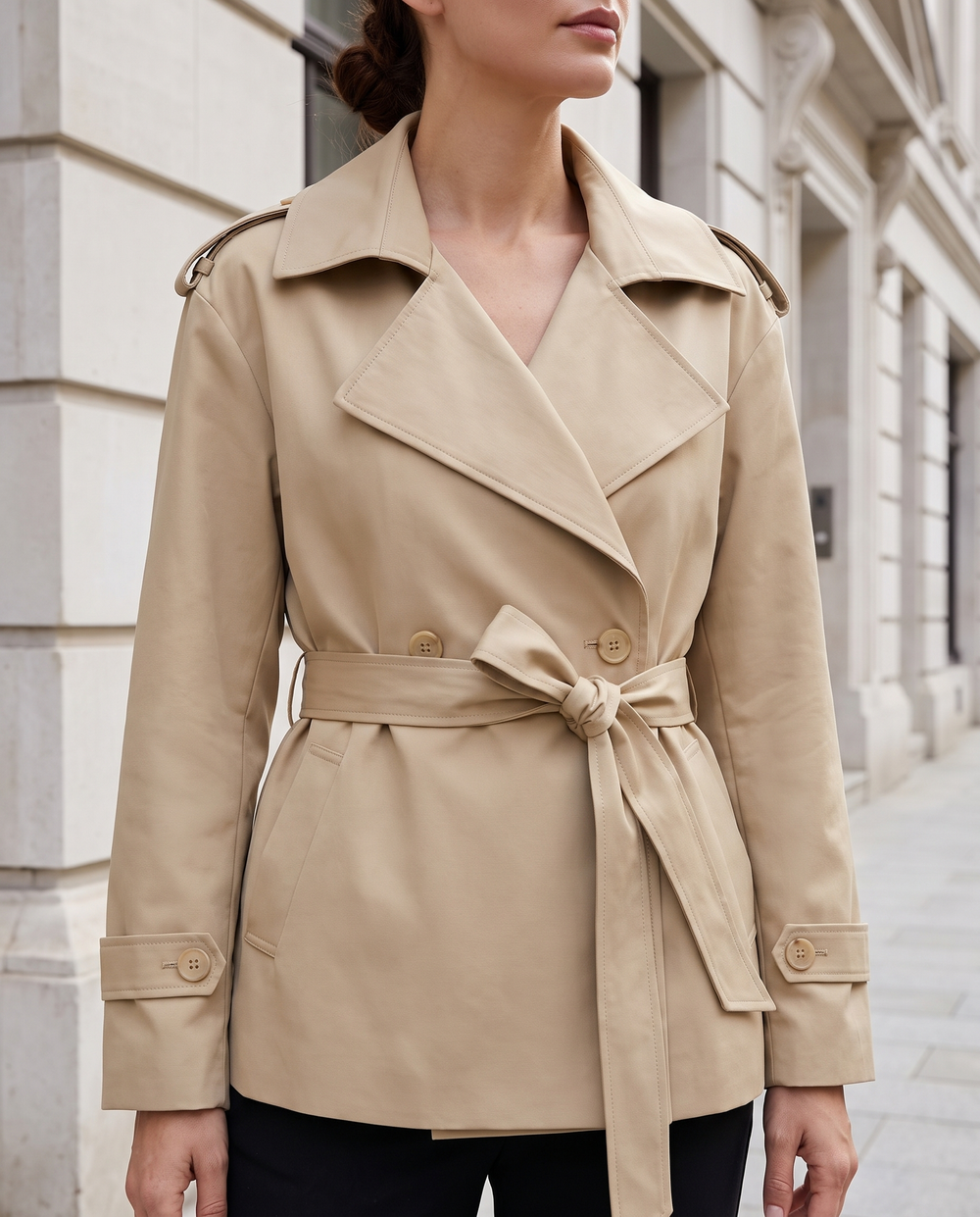 Women's Trench Coat in Five Colorways in Khaki 06 — front view