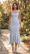 Women's Floral Jacquard Off-Shoulder Fishtail Evening Dress