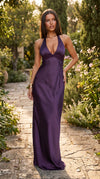 Women's Satin Halter Neck Open Back Maxi Dress
