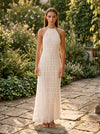 Women's Floral Halter Neck Lace Maxi Dress
