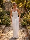 Women's Embellished Mesh Bustier Strapless Maxi Dress