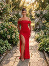Women's Glitter Mesh Bardot Neck Maxi Dress