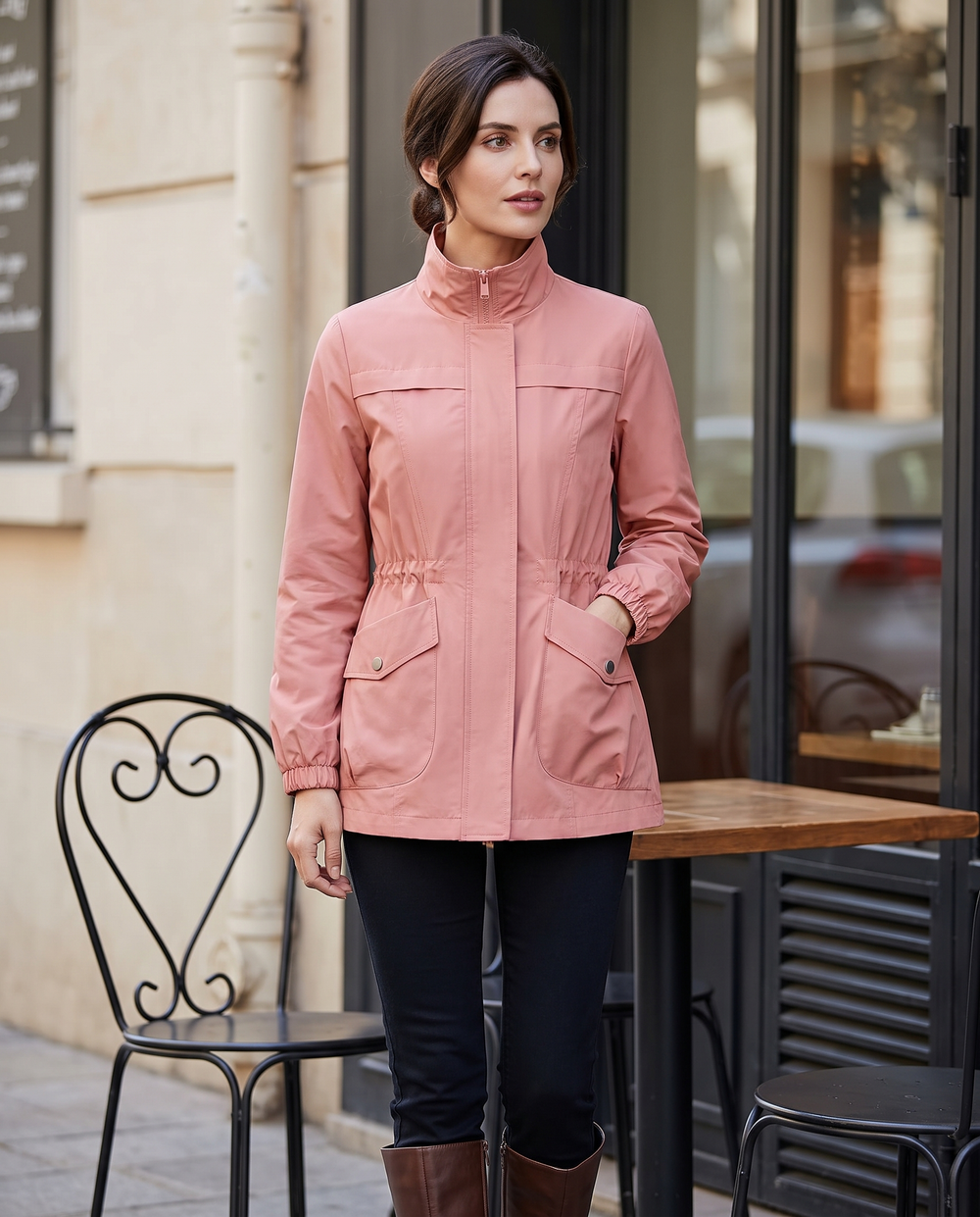 Women's Elegant Trench Coat in Pink — front view